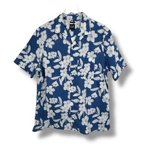 Gap shirt standard fit stretch mens large tropical floral blue white beach NEW